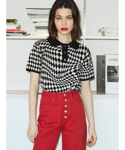 jouetie（ジュエティ）の「ジャガードニットポロシャツ【サマーニット】（ニット/セーター・レディース・ブラック/ピンク/ブルー/グリーン/その他1・MEDIUM）」の12枚目の写真