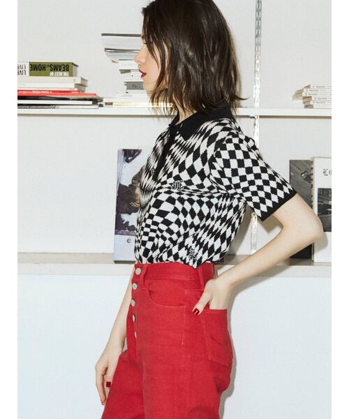 jouetie（ジュエティ）の「ジャガードニットポロシャツ【サマーニット】（ニット/セーター・レディース・ブラック/ピンク/ブルー/グリーン/その他1・MEDIUM）」の13枚目の写真