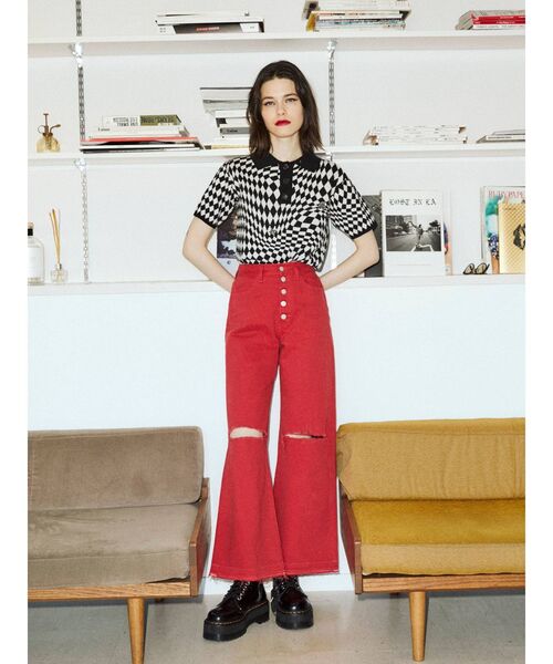 jouetie（ジュエティ）の「ジャガードニットポロシャツ【サマーニット】（ニット/セーター・レディース・ブラック/ピンク/ブルー/グリーン/その他1・MEDIUM）」の14枚目の写真