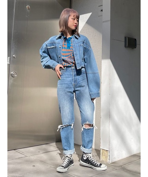 jouetie（ジュエティ）の「ジャガードニットポロシャツ【サマーニット】（ニット/セーター・レディース・ブラック/ピンク/ブルー/グリーン/その他1・MEDIUM）」の7枚目の写真