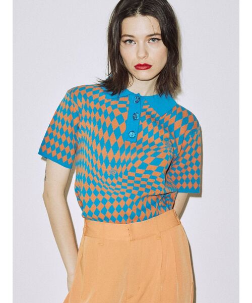 jouetie（ジュエティ）の「ジャガードニットポロシャツ【サマーニット】（ニット/セーター・レディース・ブラック/ピンク/ブルー/グリーン/その他1・MEDIUM）」の6枚目の写真