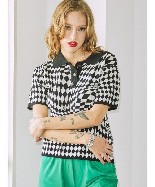 jouetie（ジュエティ）の「ジャガードニットポロシャツ【サマーニット】（ニット/セーター・レディース・ブラック/ピンク/ブルー/グリーン/その他1・MEDIUM）」の8枚目の写真