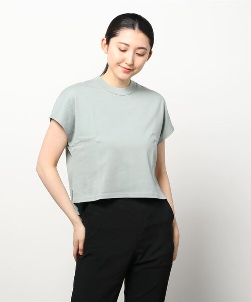 three dots(スリードッツ)の「クロップド アレックス(Tシャツ/カットソー・レディース・グレー/ブラック/ホワイト/ブルー/ネイビー・MEDIUM/SMALL)」の3枚目の写真