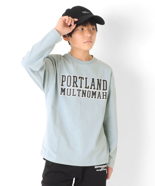 GLAZOS（グラソス）の「天竺・ドロップショルダーアソートカレッジロゴ長袖Ｔシャツ（Tシャツ/カットソー・キッズ・オフホワイト/グリーン/ブラック/サックスブルー・130cm/150cm/140cm/170cm/160cm）」の4枚目の写真