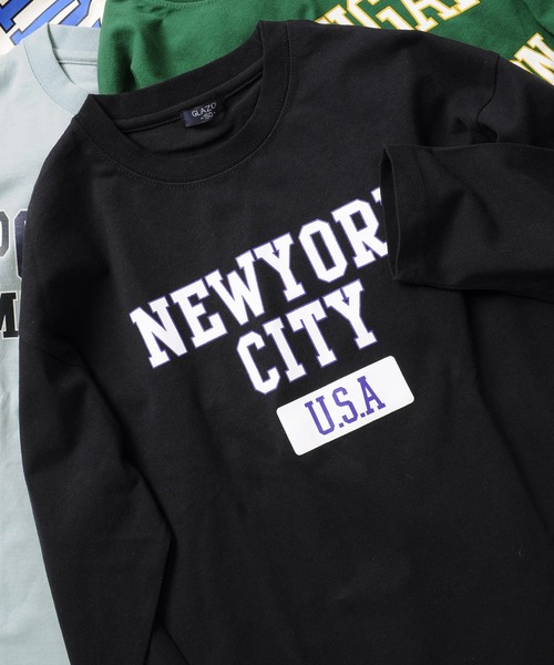 GLAZOS（グラソス）の「天竺・ドロップショルダーアソートカレッジロゴ長袖Ｔシャツ（Tシャツ/カットソー・キッズ・オフホワイト/グリーン/ブラック/サックスブルー・130cm/150cm/140cm/170cm/160cm）」の2枚目の写真