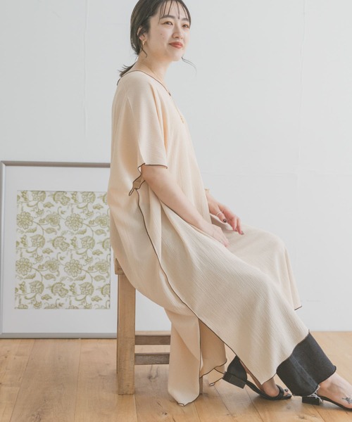 ITEMS URBANRESEARCH(アイテムズ アーバンリサーチ)の「パイピングヨウリュウワンピース(ワンピース・レディース・ネイビー/カーキ/ベージュ・FREE)」の7枚目の写真