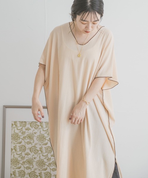 ITEMS URBANRESEARCH(アイテムズ アーバンリサーチ)の「パイピングヨウリュウワンピース(ワンピース・レディース・ネイビー/カーキ/ベージュ・FREE)」の8枚目の写真