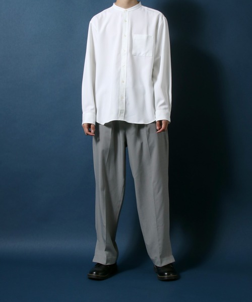 ANPAS(アンパス)の「MADE IN JAPAN Reflax(R) Loose Silhouette Band Collar Shirt/日本製 リフラクス ルーズシルエット バンドカラーシャツ メンズ 長袖シャツ 無地(シャツ/ブラウス・メンズ・ホワイト/ブラウン/サックスブルー/セージグリーン/ライトパープル/ブラック/ダークブラウン/ネイビー/ベージュ・M/L/LL)」の17枚目の写真
