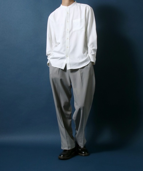 ANPAS(アンパス)の「MADE IN JAPAN Reflax(R) Loose Silhouette Band Collar Shirt/日本製 リフラクス ルーズシルエット バンドカラーシャツ メンズ 長袖シャツ 無地(シャツ/ブラウス・メンズ・ホワイト/ブラウン/サックスブルー/セージグリーン/ライトパープル/ブラック/ダークブラウン/ネイビー/ベージュ・M/L/LL)」の18枚目の写真