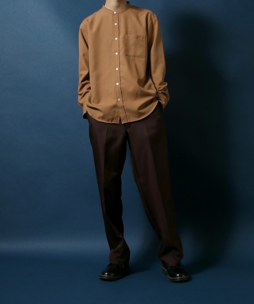 ANPAS(アンパス)の「MADE IN JAPAN Reflax(R) Loose Silhouette Band Collar Shirt/日本製 リフラクス ルーズシルエット バンドカラーシャツ メンズ 長袖シャツ 無地(シャツ/ブラウス・メンズ・ホワイト/ブラウン/サックスブルー/セージグリーン/ライトパープル/ブラック/ダークブラウン/ネイビー/ベージュ・M/L/LL)」の20枚目の写真