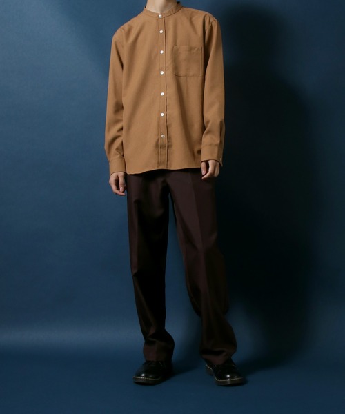 ANPAS(アンパス)の「MADE IN JAPAN Reflax(R) Loose Silhouette Band Collar Shirt/日本製 リフラクス ルーズシルエット バンドカラーシャツ メンズ 長袖シャツ 無地(シャツ/ブラウス・メンズ・ホワイト/ブラウン/サックスブルー/セージグリーン/ライトパープル/ブラック/ダークブラウン/ネイビー/ベージュ・M/L/LL)」の19枚目の写真