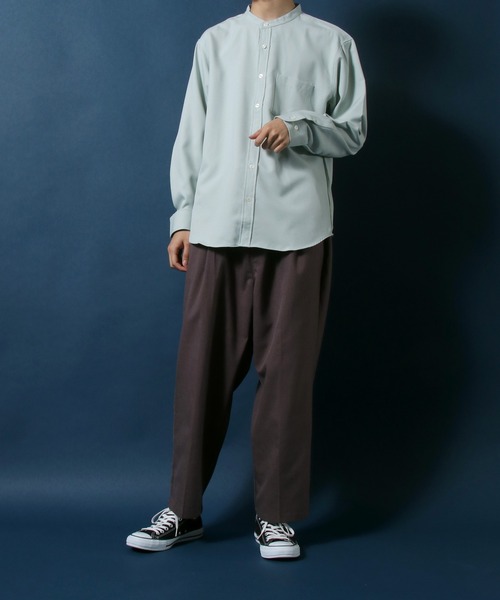 ANPAS(アンパス)の「MADE IN JAPAN Reflax(R) Loose Silhouette Band Collar Shirt/日本製 リフラクス ルーズシルエット バンドカラーシャツ メンズ 長袖シャツ 無地(シャツ/ブラウス・メンズ・ホワイト/ブラウン/サックスブルー/セージグリーン/ライトパープル/ブラック/ダークブラウン/ネイビー/ベージュ・M/L/LL)」の21枚目の写真
