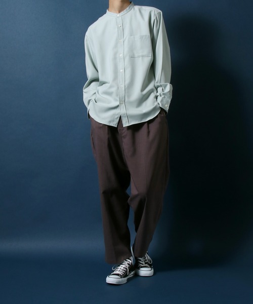 ANPAS(アンパス)の「MADE IN JAPAN Reflax(R) Loose Silhouette Band Collar Shirt/日本製 リフラクス ルーズシルエット バンドカラーシャツ メンズ 長袖シャツ 無地(シャツ/ブラウス・メンズ・ホワイト/ブラウン/サックスブルー/セージグリーン/ライトパープル/ブラック/ダークブラウン/ネイビー/ベージュ・M/L/LL)」の22枚目の写真