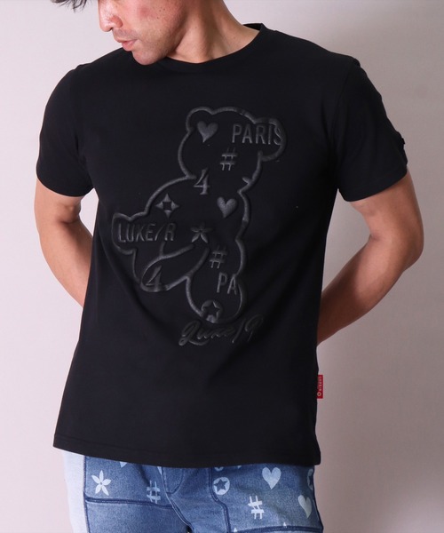 LUXE/R（ラグジュ）の「【ユニセックス】【LUXE/R】モノグラム & くまさん プリント Tシャツ(RMS)（Tシャツ/カットソー・メンズ・ホワイト×ホワイト/ブラック×ブラック/ホワイト×イエロー/ブラック×ピンク・MEDIUM/LARGE）」の3枚目の写真