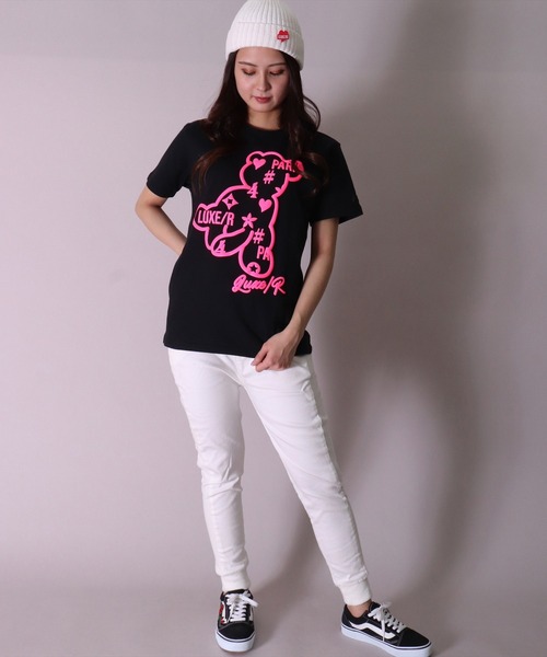 LUXE/R（ラグジュ）の「【ユニセックス】【LUXE/R】モノグラム & くまさん プリント Tシャツ(RMS)（Tシャツ/カットソー・メンズ・ホワイト×ホワイト/ブラック×ブラック/ホワイト×イエロー/ブラック×ピンク・MEDIUM/LARGE）」の10枚目の写真