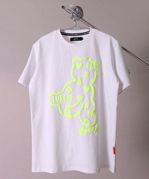 LUXE/R（ラグジュ）の「【ユニセックス】【LUXE/R】モノグラム & くまさん プリント Tシャツ(RMS)（Tシャツ/カットソー・メンズ・ホワイト×ホワイト/ブラック×ブラック/ホワイト×イエロー/ブラック×ピンク・MEDIUM/LARGE）」の12枚目の写真