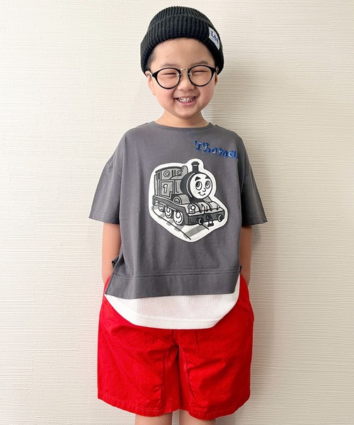 CIAOPANIC TYPY(チャオパニックティピー)の「【KIDS】【きかんしゃトーマス】コラボレイヤード風パッチワークTee(Tシャツ/カットソー・キッズ・ベージュ/チャコールグレー/ブルー/グレー系その他/サックスブルー・80/100/110/90)」の14枚目の写真
