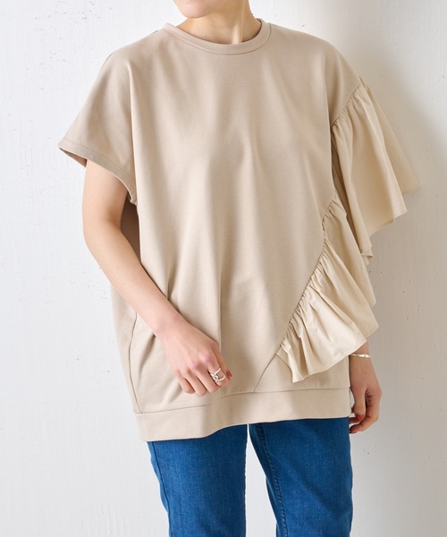 BEARDSLEY（ビアズリー）の「アシメフリルフレンチプルオーバー（Tシャツ/カットソー・レディース・ベージュ/チャコールグレー・FREE）」の13枚目の写真