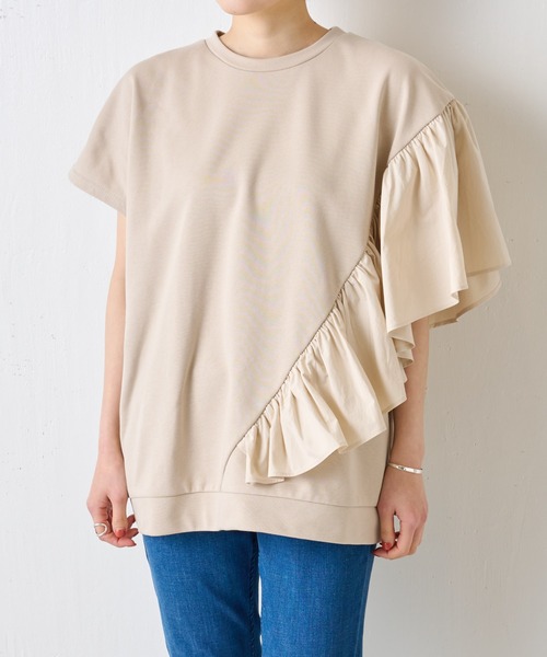 BEARDSLEY（ビアズリー）の「アシメフリルフレンチプルオーバー（Tシャツ/カットソー・レディース・ベージュ/チャコールグレー・FREE）」の12枚目の写真