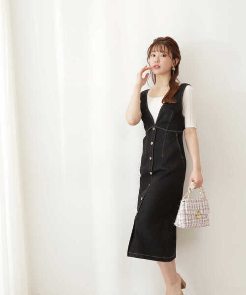 PROPORTION BODY DRESSING（プロポーションボディドレッシング）の「デニムタイトジャンスカ / 1212140504（ワンピース・レディース・ブラック/ダークネイビー/ホワイト・SMALL/MEDIUM）」の9枚目の写真