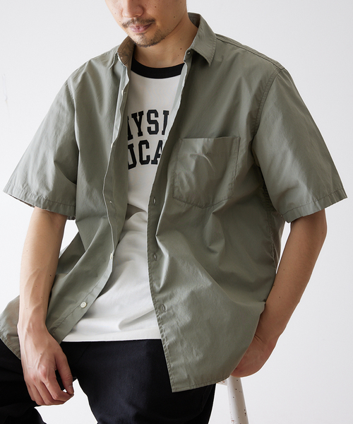 417 EDIFICE(フォーワンセブンエディフィス)の「【CAVE】ダンプステッチ ショートスリーブ シャツ(シャツ/ブラウス・メンズ・ホワイト/ベージュ/グリーン/ネイビー/ブルー・SMALL/MEDIUM/LARGE/X-LARGE)」の1枚目の写真