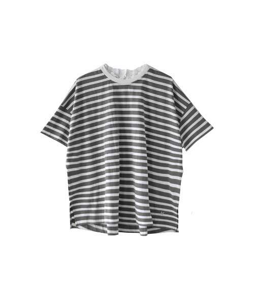 e-zakkamania stores（イーザッカマニアストアーズ）の「レースレイヤード ボーダーカットソー（Tシャツ/カットソー・レディース・スミクロ/パープル/イエロー・M）」の8枚目の写真