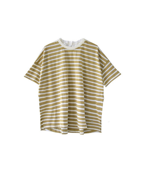 e-zakkamania stores（イーザッカマニアストアーズ）の「レースレイヤード ボーダーカットソー（Tシャツ/カットソー・レディース・スミクロ/パープル/イエロー・M）」の4枚目の写真