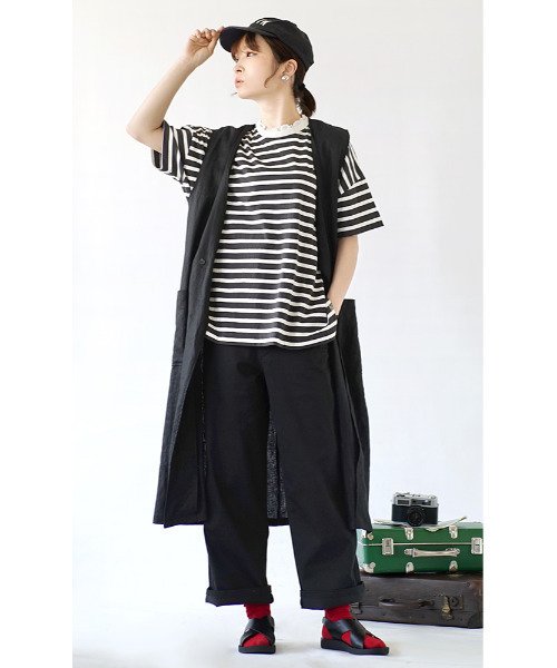 e-zakkamania stores（イーザッカマニアストアーズ）の「レースレイヤード ボーダーカットソー（Tシャツ/カットソー・レディース・スミクロ/パープル/イエロー・M）」の11枚目の写真