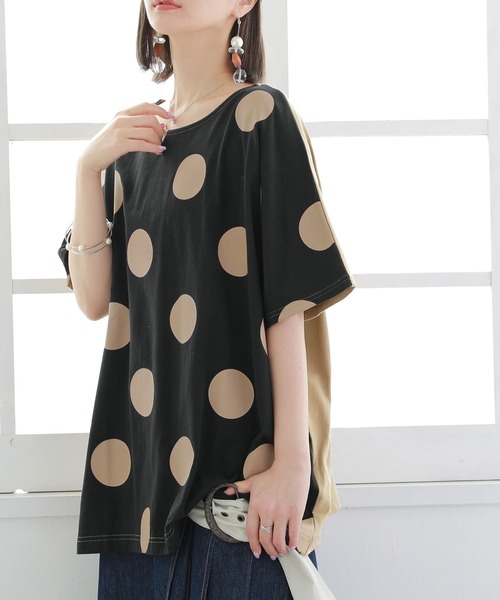 osharewalker（オシャレウォーカー）の「【廃盤】『ドット柄×無地前後2wayTシャツ』（Tシャツ/カットソー・レディース・ブラック×カーキ/ホワイト×ブラック・FREE）」の20枚目の写真