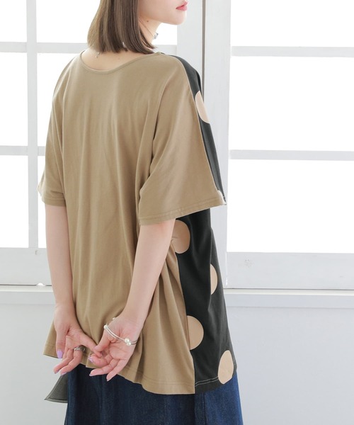 osharewalker（オシャレウォーカー）の「【廃盤】『ドット柄×無地前後2wayTシャツ』（Tシャツ/カットソー・レディース・ブラック×カーキ/ホワイト×ブラック・FREE）」の12枚目の写真