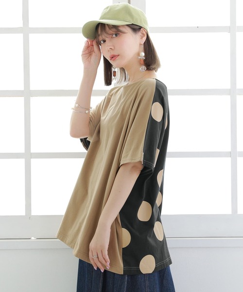 osharewalker（オシャレウォーカー）の「【廃盤】『ドット柄×無地前後2wayTシャツ』（Tシャツ/カットソー・レディース・ブラック×カーキ/ホワイト×ブラック・FREE）」の15枚目の写真