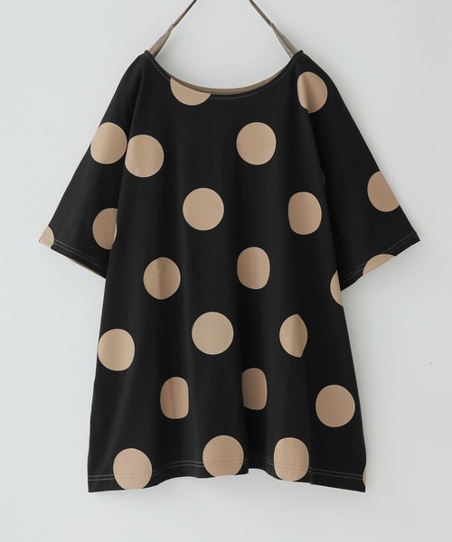 osharewalker（オシャレウォーカー）の「【廃盤】『ドット柄×無地前後2wayTシャツ』（Tシャツ/カットソー・レディース・ブラック×カーキ/ホワイト×ブラック・FREE）」の8枚目の写真
