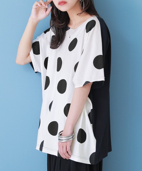 osharewalker（オシャレウォーカー）の「【廃盤】『ドット柄×無地前後2wayTシャツ』（Tシャツ/カットソー・レディース・ブラック×カーキ/ホワイト×ブラック・FREE）」の17枚目の写真