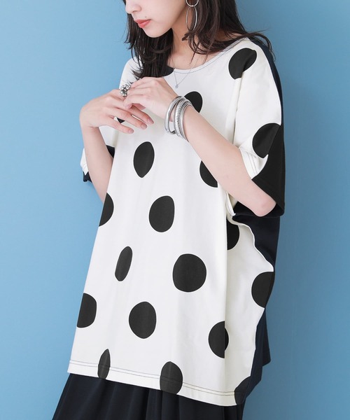 osharewalker（オシャレウォーカー）の「【廃盤】『ドット柄×無地前後2wayTシャツ』（Tシャツ/カットソー・レディース・ブラック×カーキ/ホワイト×ブラック・FREE）」の14枚目の写真