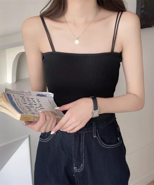 everycoco(エブリーココ)の「ダブルストラップリブキャミソール(キャミソール・レディース・ホワイト/ブラック/グレー/ピンク/ブルー/グリーン/アイボリー・FREE)」の4枚目の写真