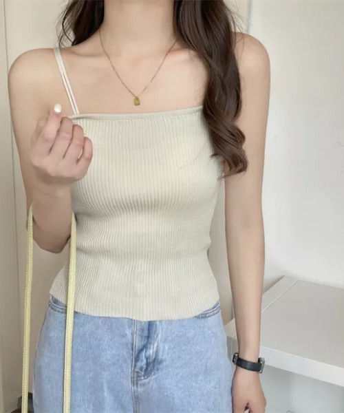 everycoco(エブリーココ)の「ダブルストラップリブキャミソール(キャミソール・レディース・ホワイト/ブラック/グレー/ピンク/ブルー/グリーン/アイボリー・FREE)」の11枚目の写真