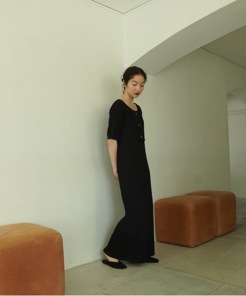 TINA:JOJUN(ティーナジョジュン)の「サーマルワッフル セットアップ TINA:JOJUN(ワンピース・レディース・アイボリー/ブラック・S/M)」の7枚目の写真