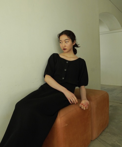 TINA:JOJUN(ティーナジョジュン)の「サーマルワッフル セットアップ TINA:JOJUN(ワンピース・レディース・アイボリー/ブラック・S/M)」の4枚目の写真