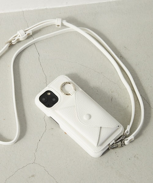 ensemble(皮革ブランド)（アンサンブル）の「斜めかけショルダーベルト付・ iPhoneケースポルテ3 【iPhone14 iPhone14Pro iPhone14plus iPhone13 iPhone13Pro iPhone13mini iPhone12 iPhone12Pro iPhone11 iPhone6/6s/7/8/SE2/SE3 対応】（スマホケース/カバー・レディース・ブラック/グレー/ライトグレー/ベージュ/カーキ/ブラウン/イエロー/ホワイト・A/B/C/E/F/D/H/I/G）」の2枚目の写真