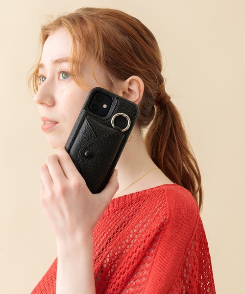 ensemble(皮革ブランド)（アンサンブル）の「斜めかけショルダーベルト付・ iPhoneケースポルテ3 【iPhone14 iPhone14Pro iPhone14plus iPhone13 iPhone13Pro iPhone13mini iPhone12 iPhone12Pro iPhone11 iPhone6/6s/7/8/SE2/SE3 対応】（スマホケース/カバー・レディース・ブラック/グレー/ライトグレー/ベージュ/カーキ/ブラウン/イエロー/ホワイト・A/B/C/E/F/D/H/I/G）」の9枚目の写真