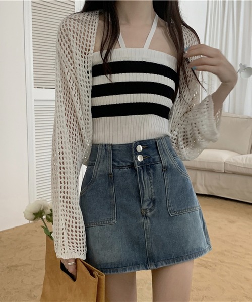 Jewelobe（ジュエローブ）の「透かし編みショートカーディガン（カーディガン/ボレロ・レディース・ブラック/オフホワイト・FREE）」の13枚目の写真