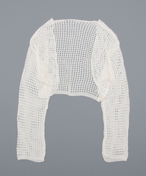 Jewelobe（ジュエローブ）の「透かし編みショートカーディガン（カーディガン/ボレロ・レディース・ブラック/オフホワイト・FREE）」の18枚目の写真