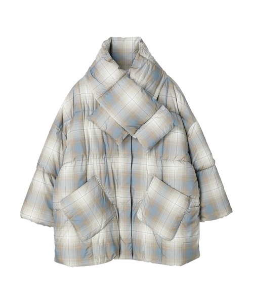 AMERICAN HOLIC（アメリカンホリック）の「あったかマフラー付き中綿コート（ダウンジャケット/コート・レディース・ライトグレー/ブラック/サックスブルー/チェック・M/L）」の19枚目の写真