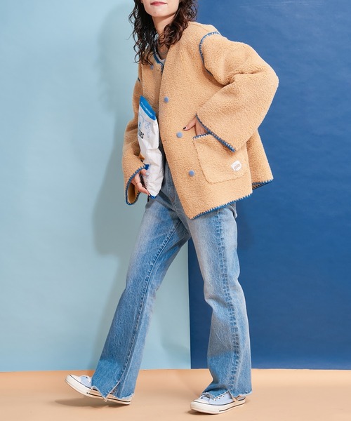 HELLO.SANFRANCISCO（ハローサンフランシスコ）の「【HELLO.SANFRANCISCO/ハローサンフランシスコ】ハマグリステッチボアジャケット（ノーカラージャケット・レディース・イエロー/アイボリー/サックスブルー・ONE SIZE）」の22枚目の写真