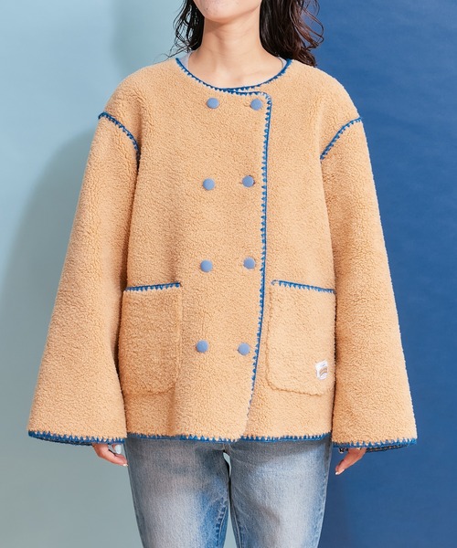 HELLO.SANFRANCISCO（ハローサンフランシスコ）の「【HELLO.SANFRANCISCO/ハローサンフランシスコ】ハマグリステッチボアジャケット（ノーカラージャケット・レディース・イエロー/アイボリー/サックスブルー・ONE SIZE）」の6枚目の写真