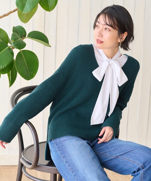 ANY(エニィ)の「ウールブレンドバルキーニット Vネック(ニット/セーター・レディース・グリーン系/ネイビー系/ワイン系/ブラウン系・F)」の2枚目の写真