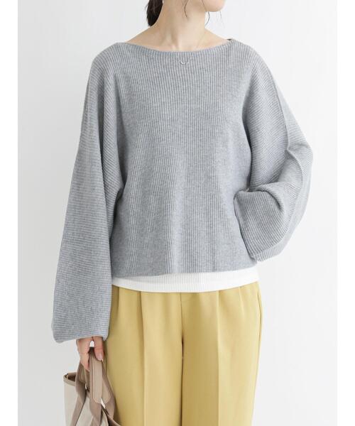 Samansa Mos2 blue（サマンサモスモスブルー）の「◎リブクロップドニットプルオーバー（ニット/セーター・レディース・ベージュ/グレー/カーキ・ﾌﾘ-）」の11枚目の写真