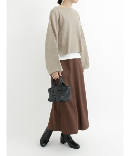 Samansa Mos2 blue（サマンサモスモスブルー）の「◎リブクロップドニットプルオーバー（ニット/セーター・レディース・ベージュ/グレー/カーキ・ﾌﾘ-）」の6枚目の写真