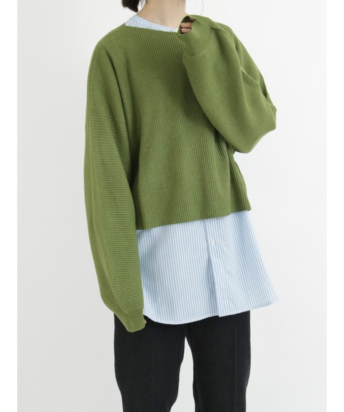 Samansa Mos2 blue（サマンサモスモスブルー）の「◎リブクロップドニットプルオーバー（ニット/セーター・レディース・ベージュ/グレー/カーキ・ﾌﾘ-）」の8枚目の写真