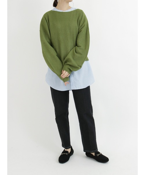 Samansa Mos2 blue（サマンサモスモスブルー）の「◎リブクロップドニットプルオーバー（ニット/セーター・レディース・ベージュ/グレー/カーキ・ﾌﾘ-）」の9枚目の写真